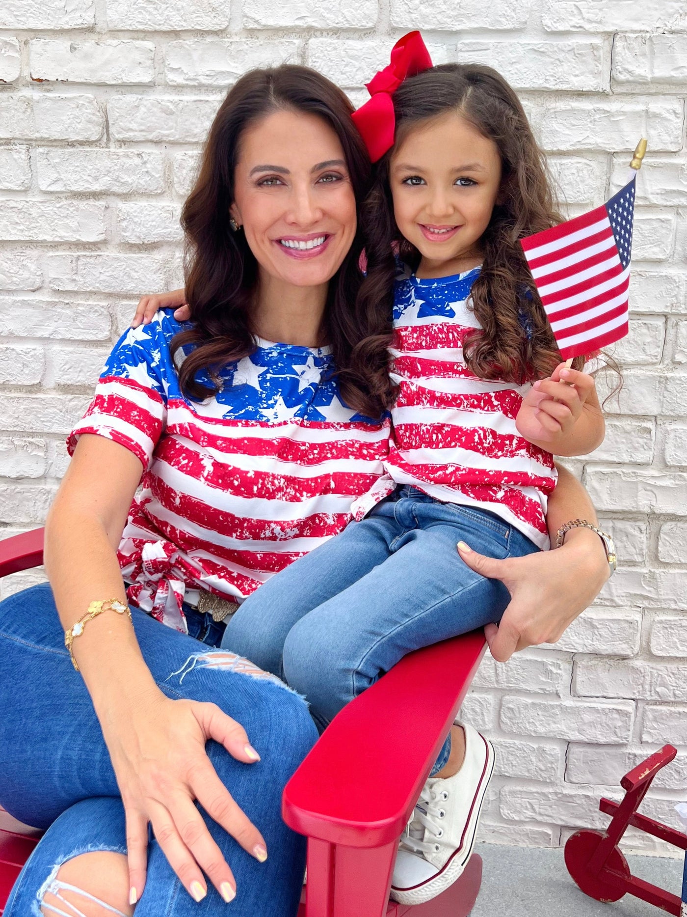 Mommy And Me 4th of July US Flag Knot Hem Top | Mia Belle Girls