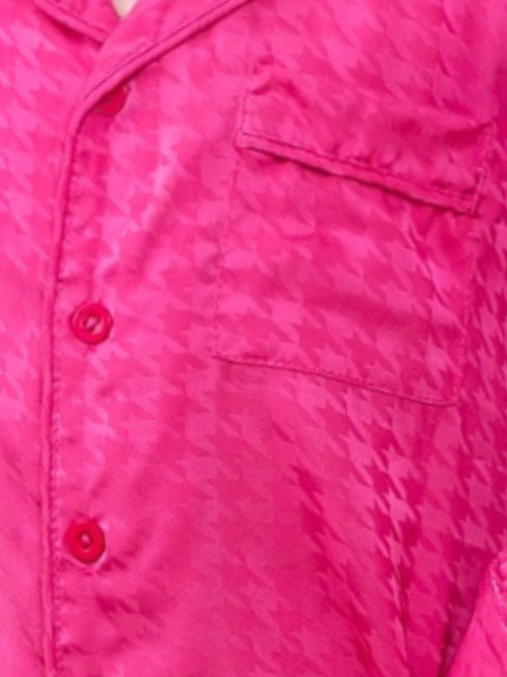 Mommy and Me Houndstooth Pink Silky Pajama Set