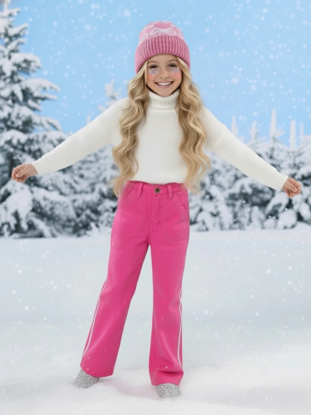 Pink Side Stripe Premium Cotton Wide Leg Chino Pants