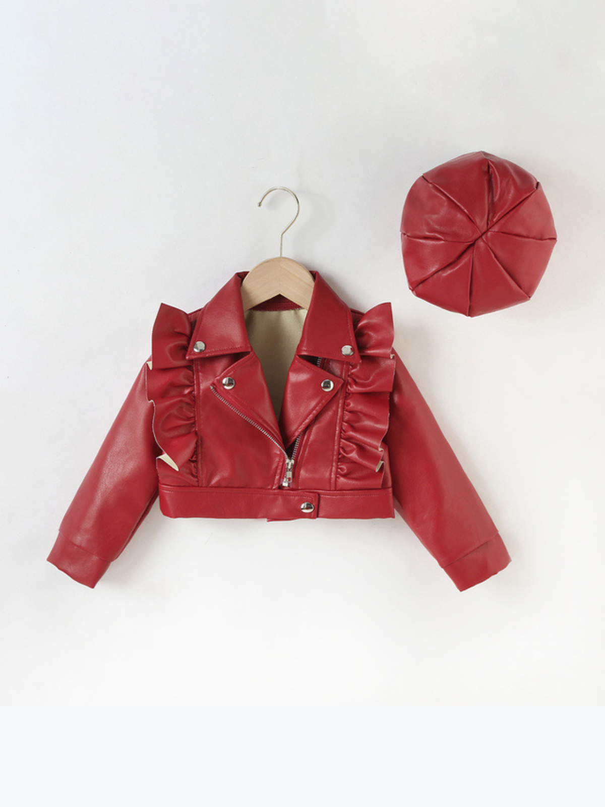 Stylin' Ruffle Trim PU Crop Jacket and Hat Set – Mia Belle Girls