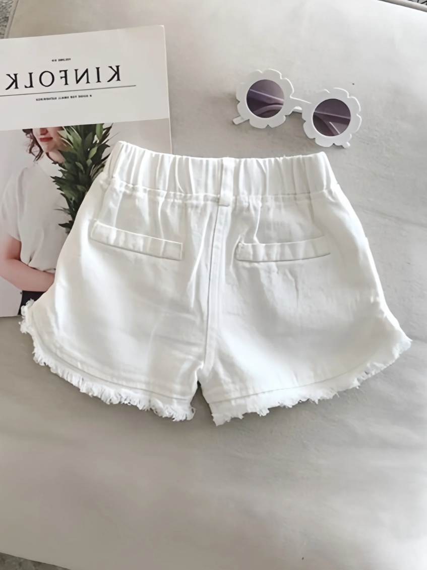 Casual Frayed Hem Denim Shorts