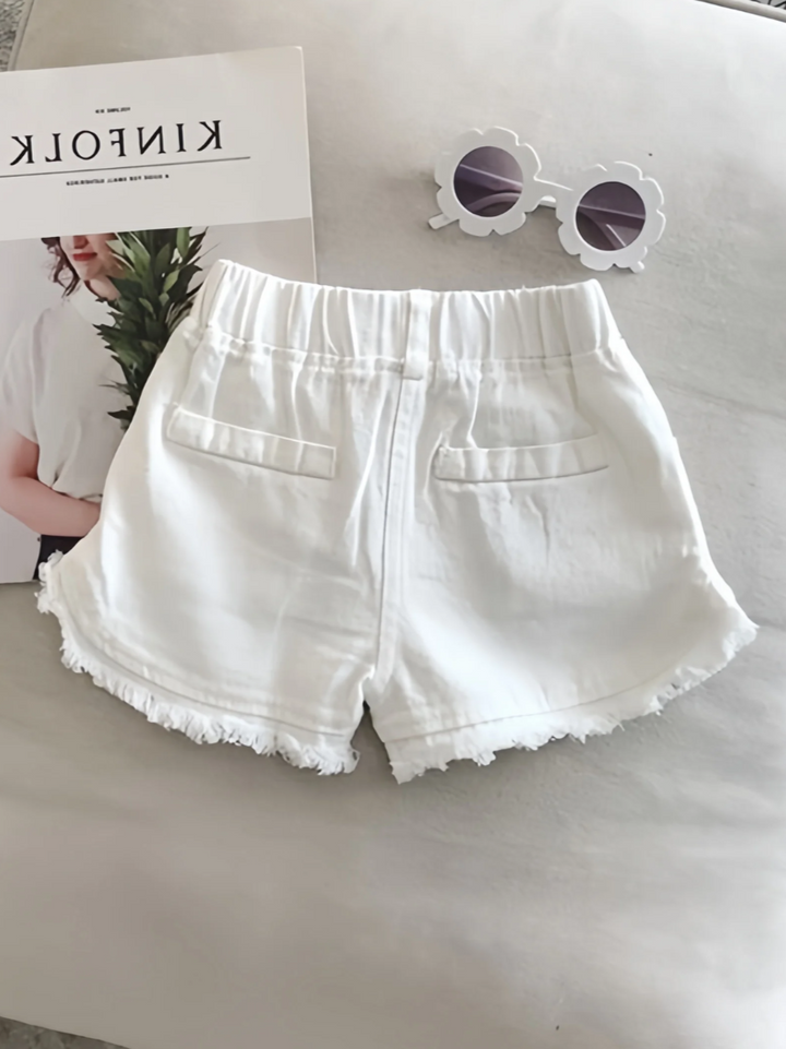Casual Frayed Hem Denim Shorts
