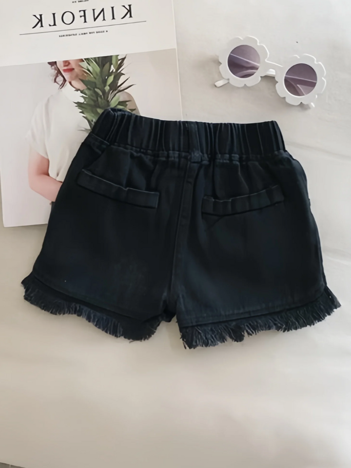Casual Frayed Hem Denim Shorts