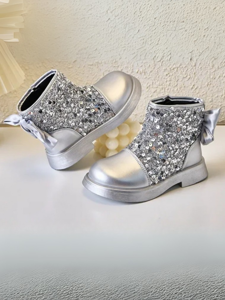 Glitter Glam Sequin Bow Ankle Boots