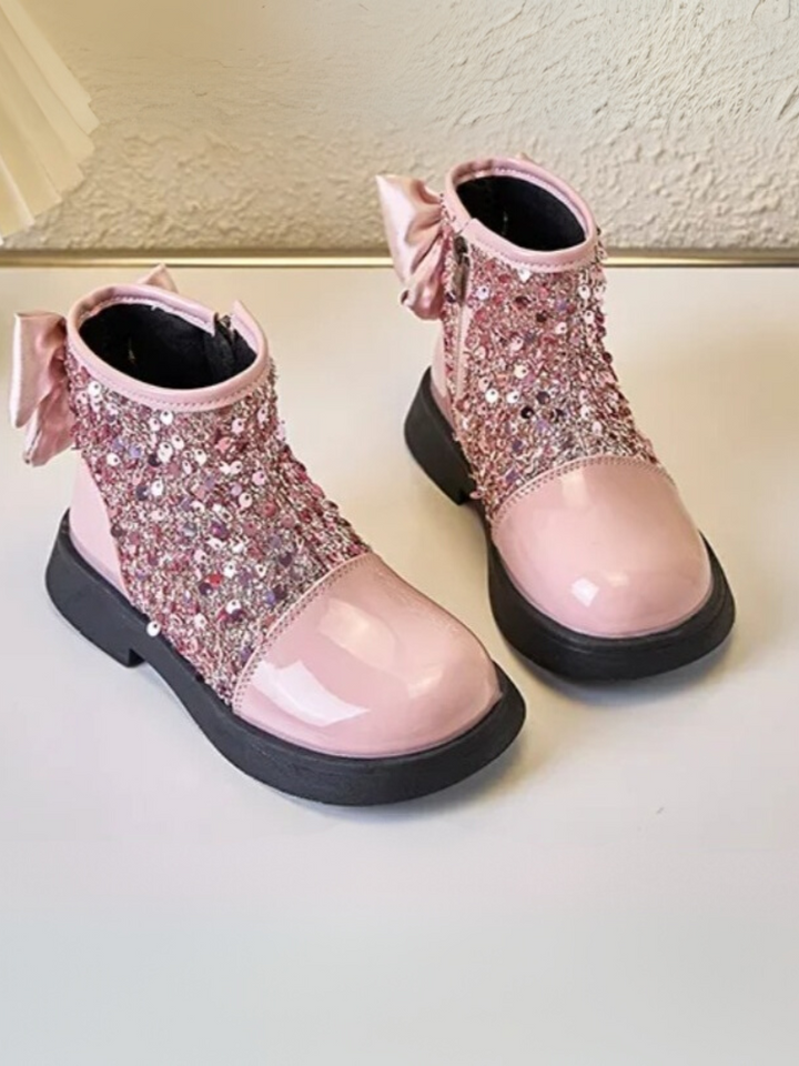 Glitter Glam Sequin Bow Ankle Boots