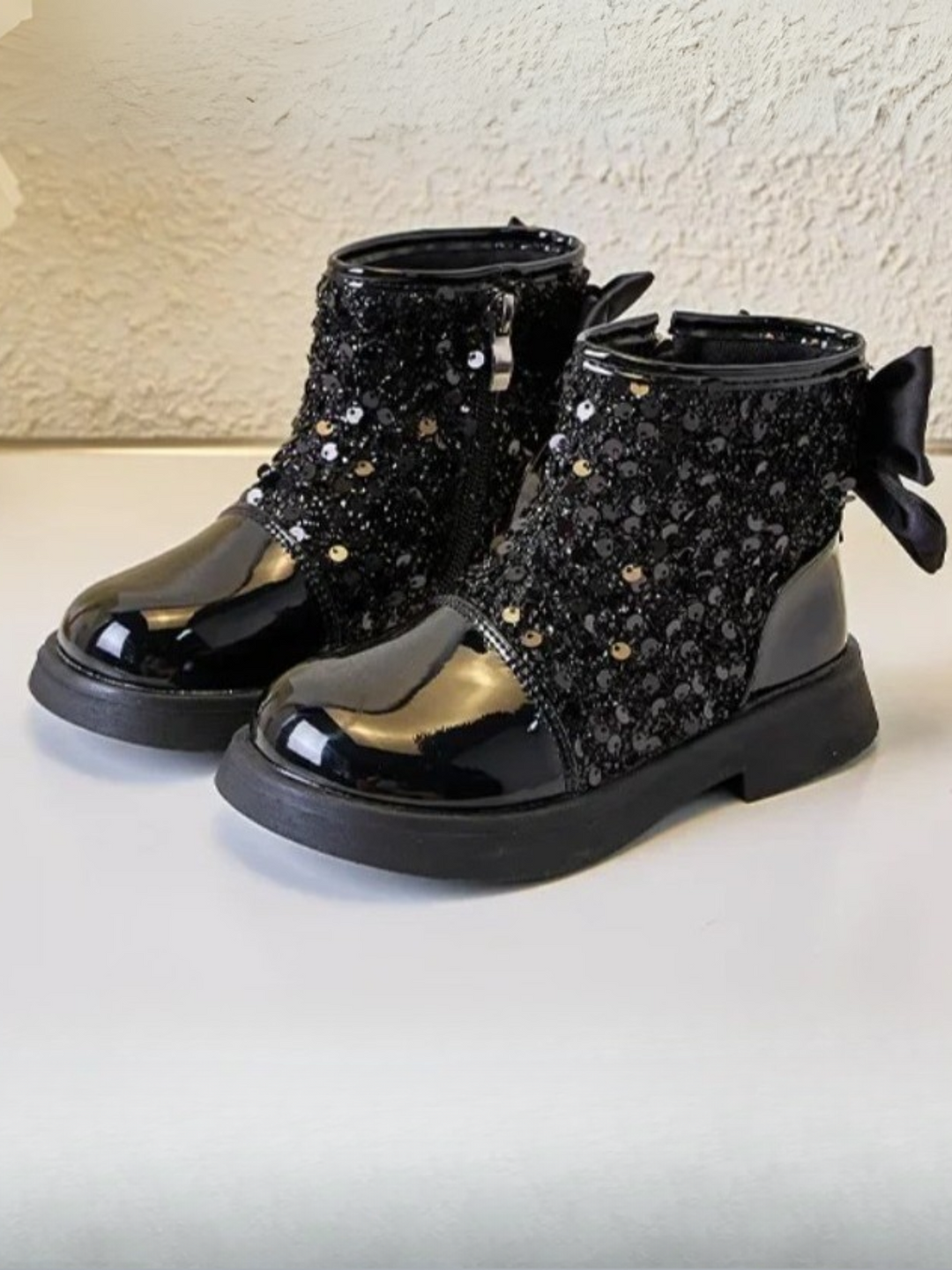 Glitter Glam Sequin Bow Ankle Boots