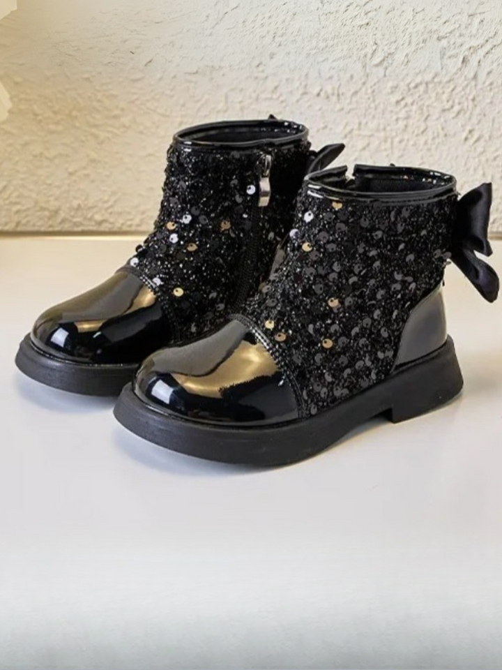 Glitter Glam Sequin Bow Ankle Boots