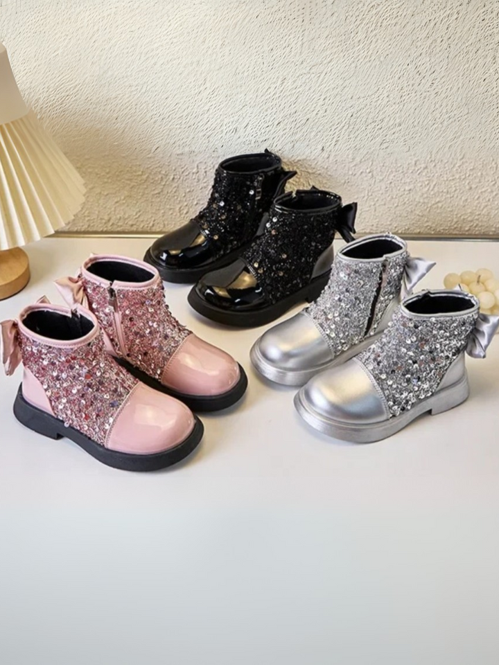 Glitter Glam Sequin Bow Ankle Boots