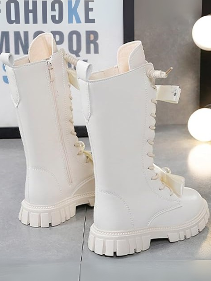 Chic Bow Leather Mid-Calf Boots