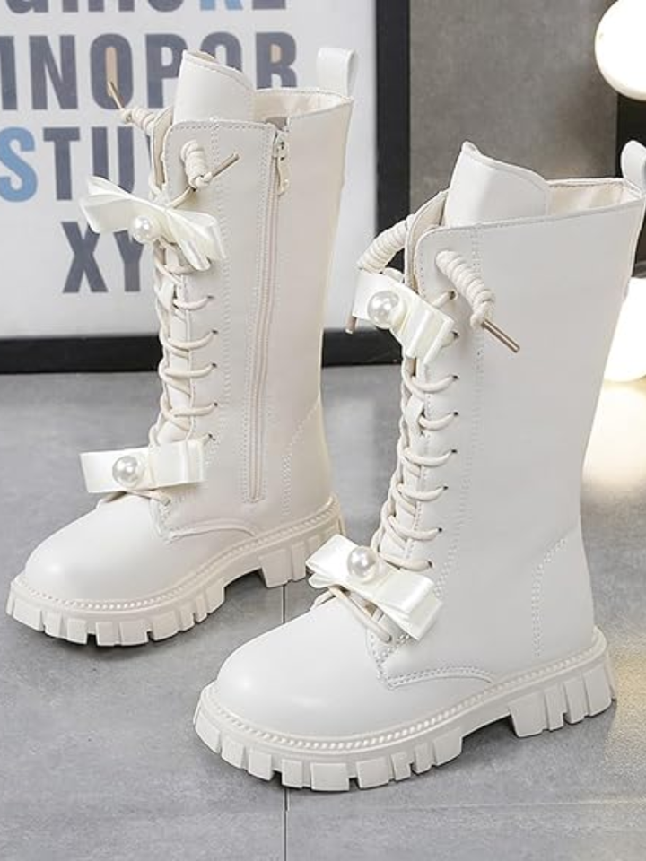 Chic Bow Leather Mid-Calf Boots