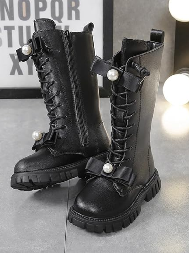 Chic Bow Leather Mid-Calf Boots