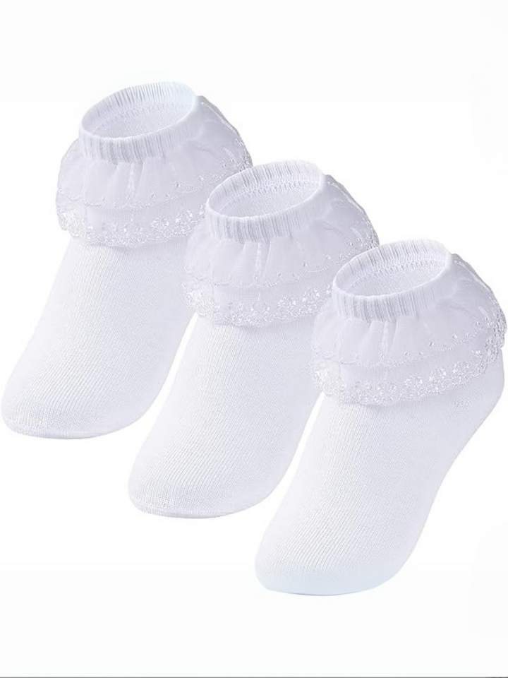 White Cotton Ruffle Ankle Sock Set of 3