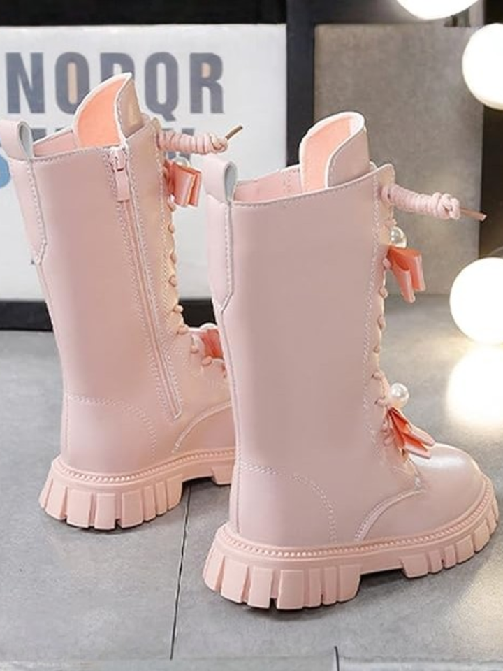 Chic Bow Leather Mid-Calf Boots