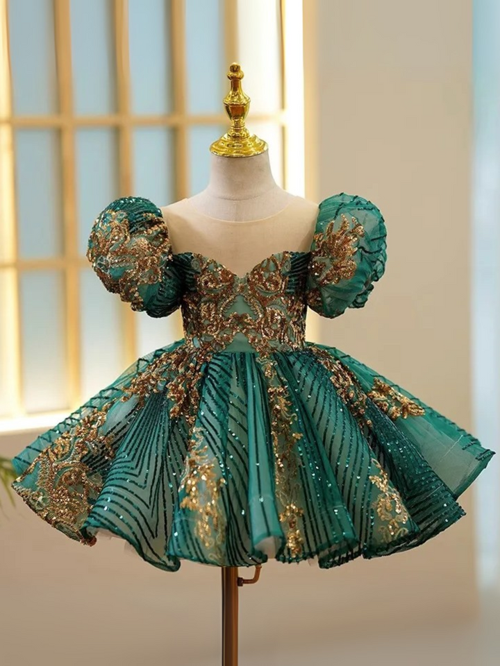 Enchanting Sequin Puff Sleeve Special Occasion Dress