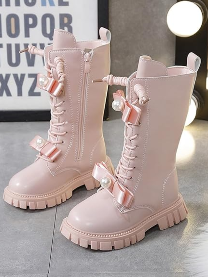 Chic Bow Leather Mid-Calf Boots