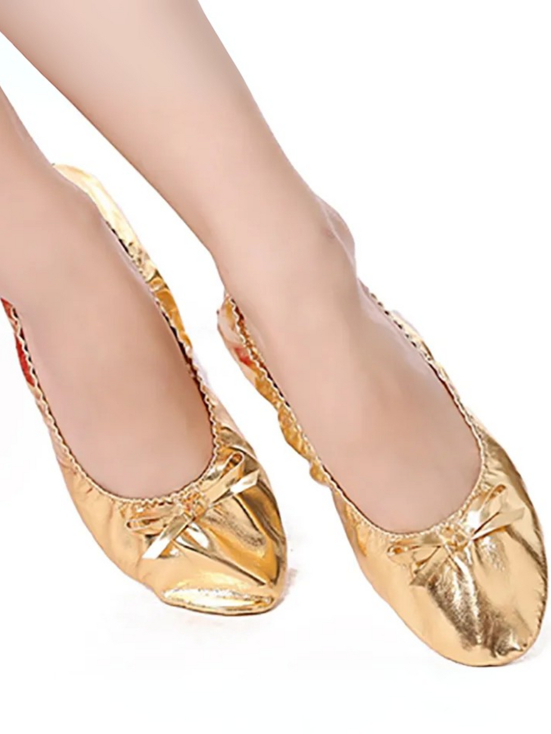 Gold Bowknot Leather Ballet Flats