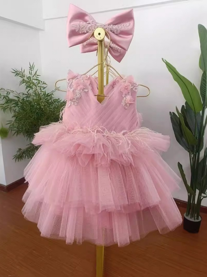 Floral Feather Tulle Princess Dress