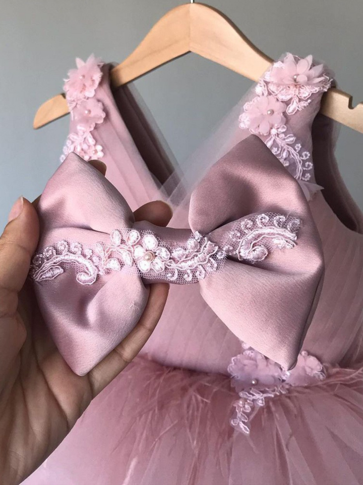 Floral Feather Tulle Princess Dress