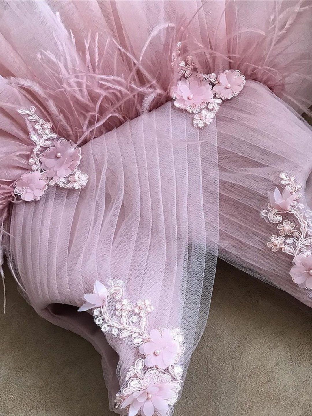 Floral Feather Tulle Princess Dress