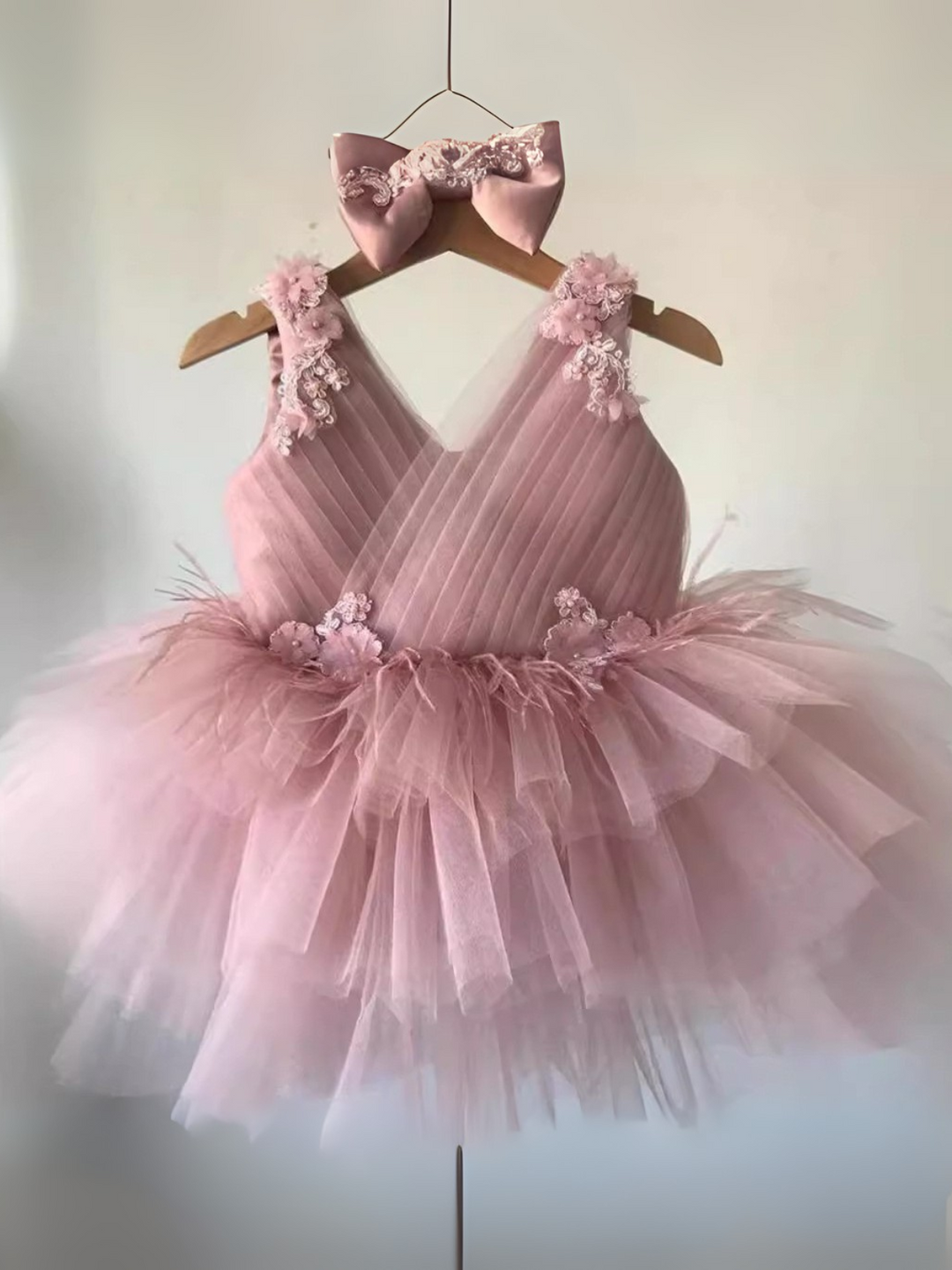 Floral Feather Tulle Princess Dress