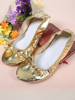 Gold Bowknot Leather Ballet Flats