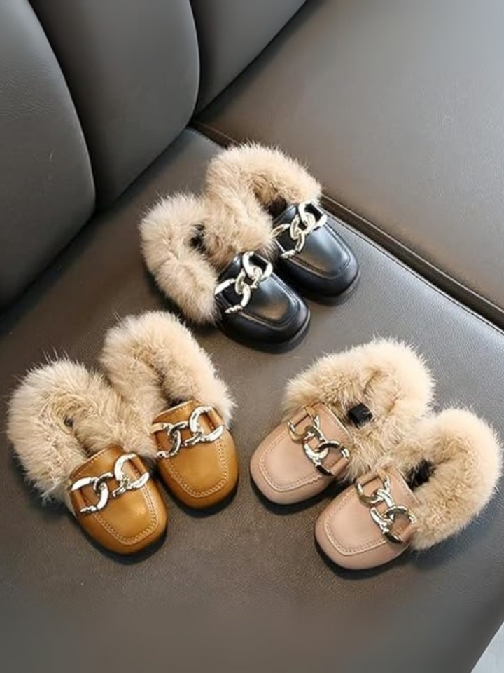 Faux Fur Chain Accent Loafers