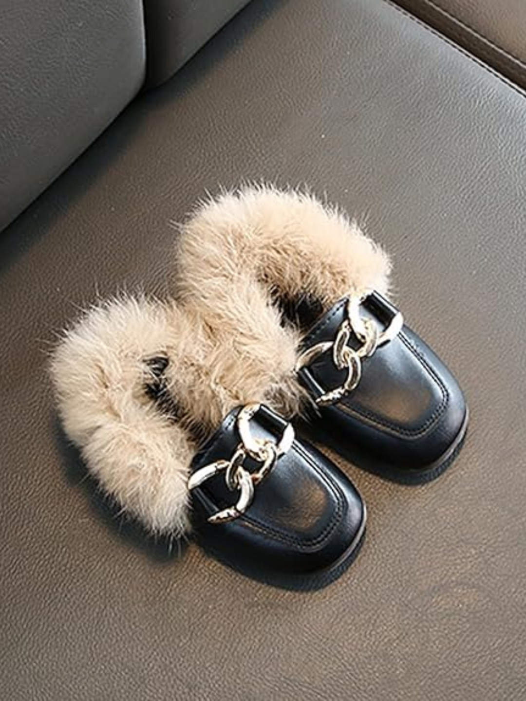 Faux Fur Chain Accent Loafers