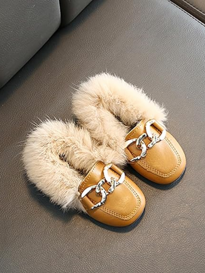 Faux Fur Chain Accent Loafers