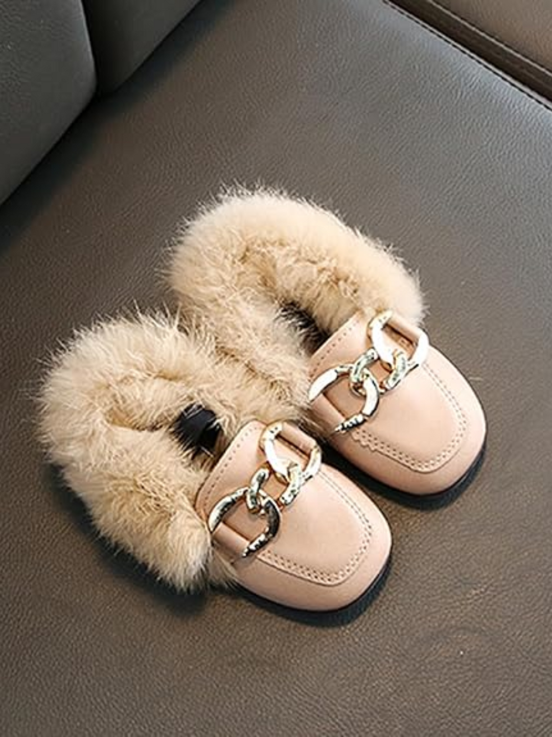 Faux Fur Chain Accent Loafers