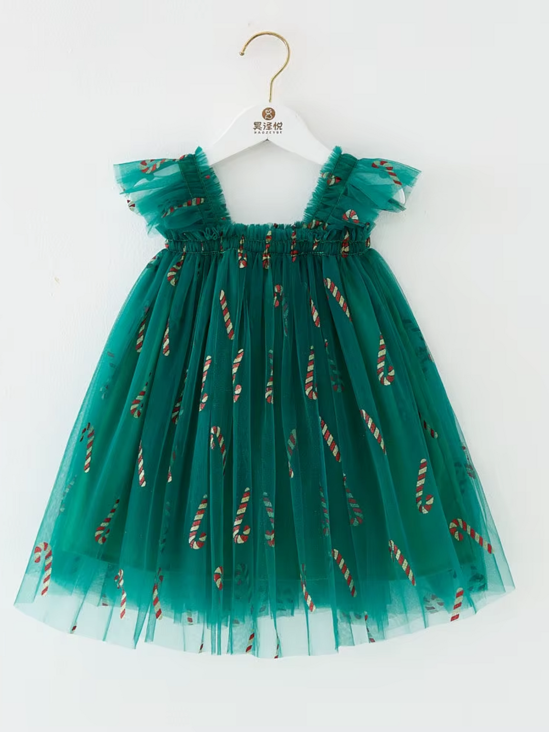 Candy Cane Green Sparkle Christmas Dress