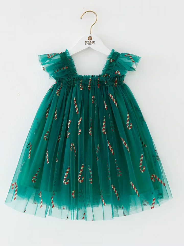 Candy Cane Green Sparkle Christmas Dress