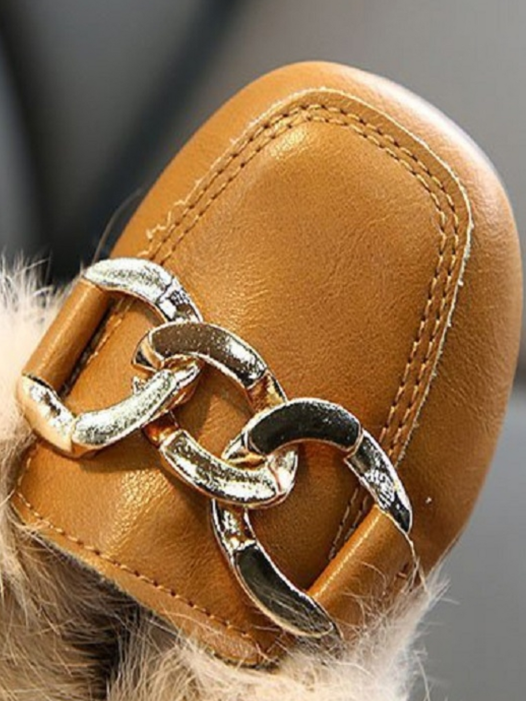 Faux Fur Chain Accent Loafers