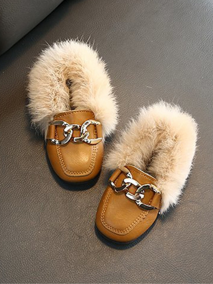 Faux Fur Chain Accent Loafers