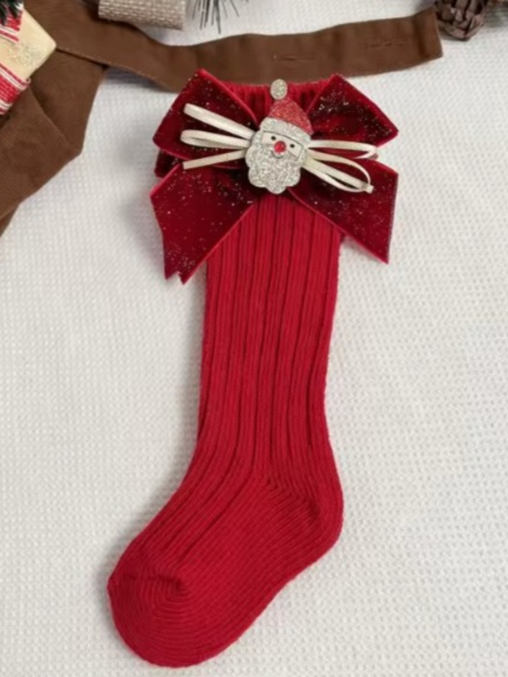 Santa Christmas Bow Knee High Socks