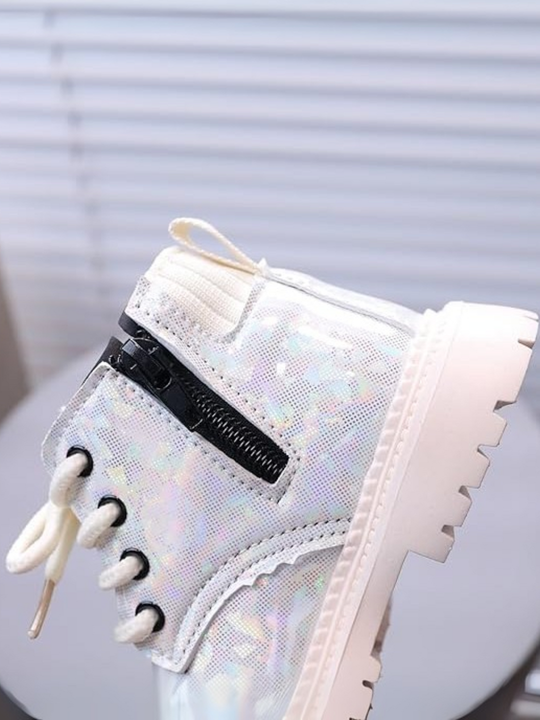 Shiny Chic Holographic Combat Boots