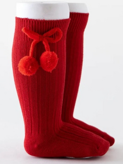 Girls' Knee High Bow Pom Pom Socks