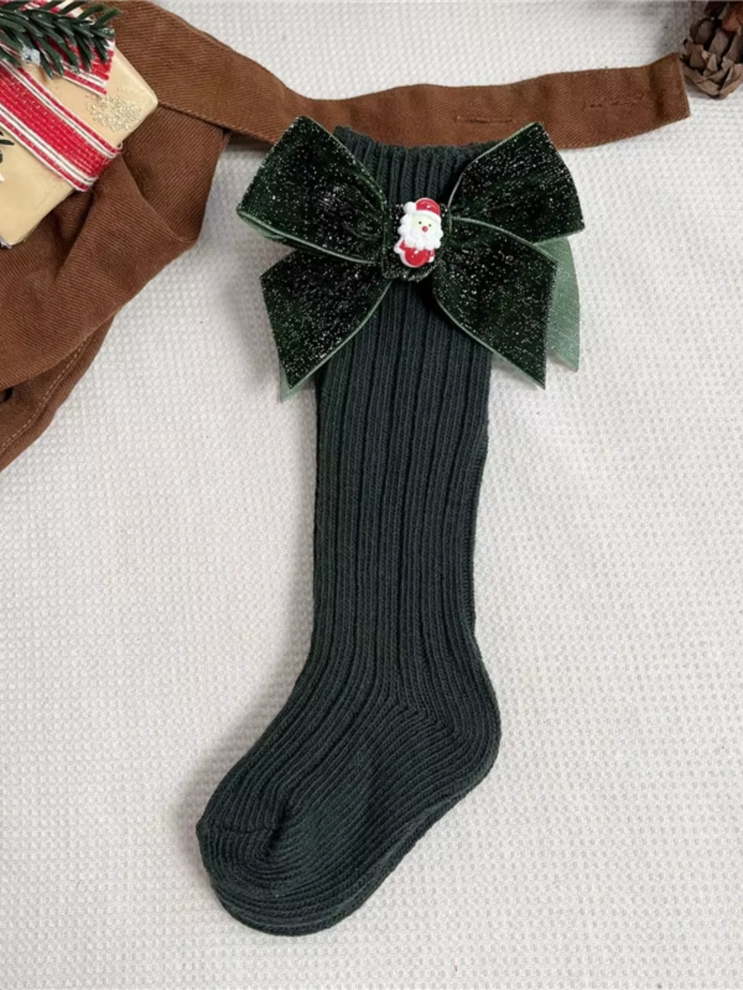 Santa Christmas Bow Knee High Socks