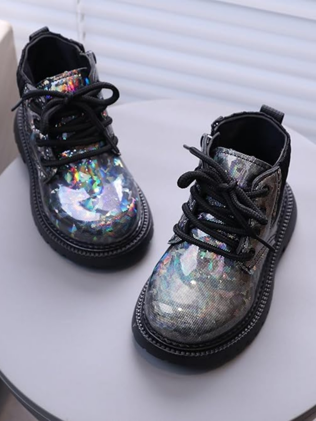 Shiny Chic Holographic Combat Boots