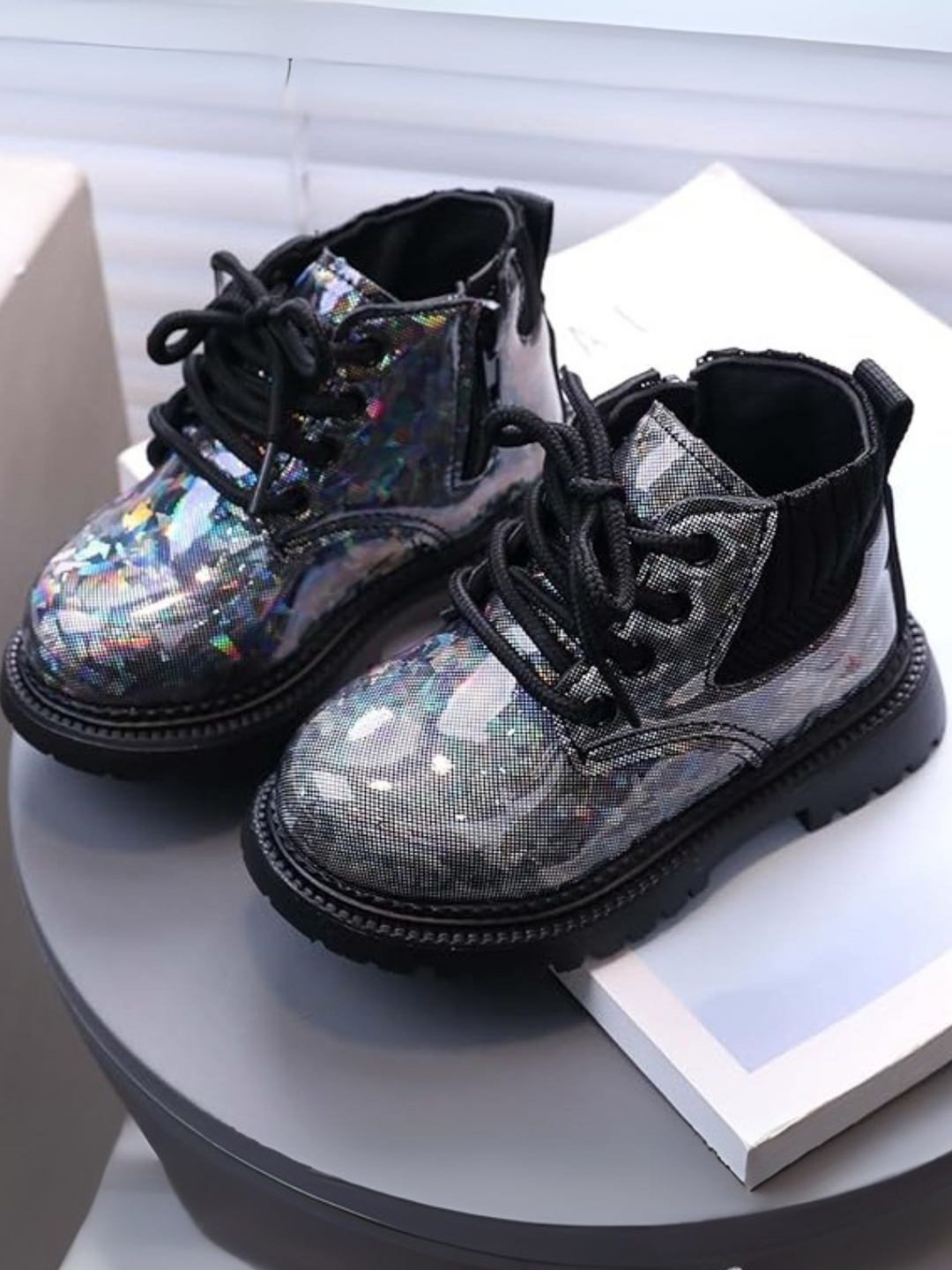 Shiny Chic Holographic Combat Boots