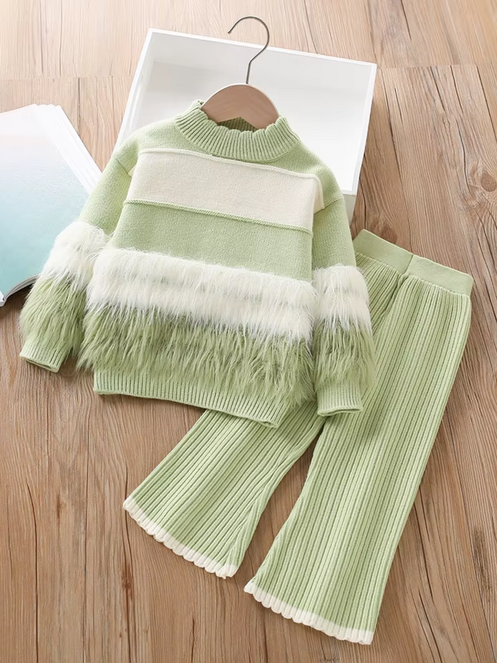 Striped Cozy Knit Sweater and Flare Pant Set
