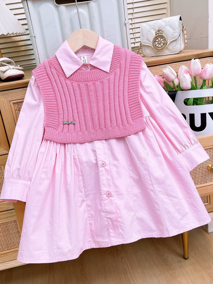 Chic Collared Dress and Sweater Vest Set