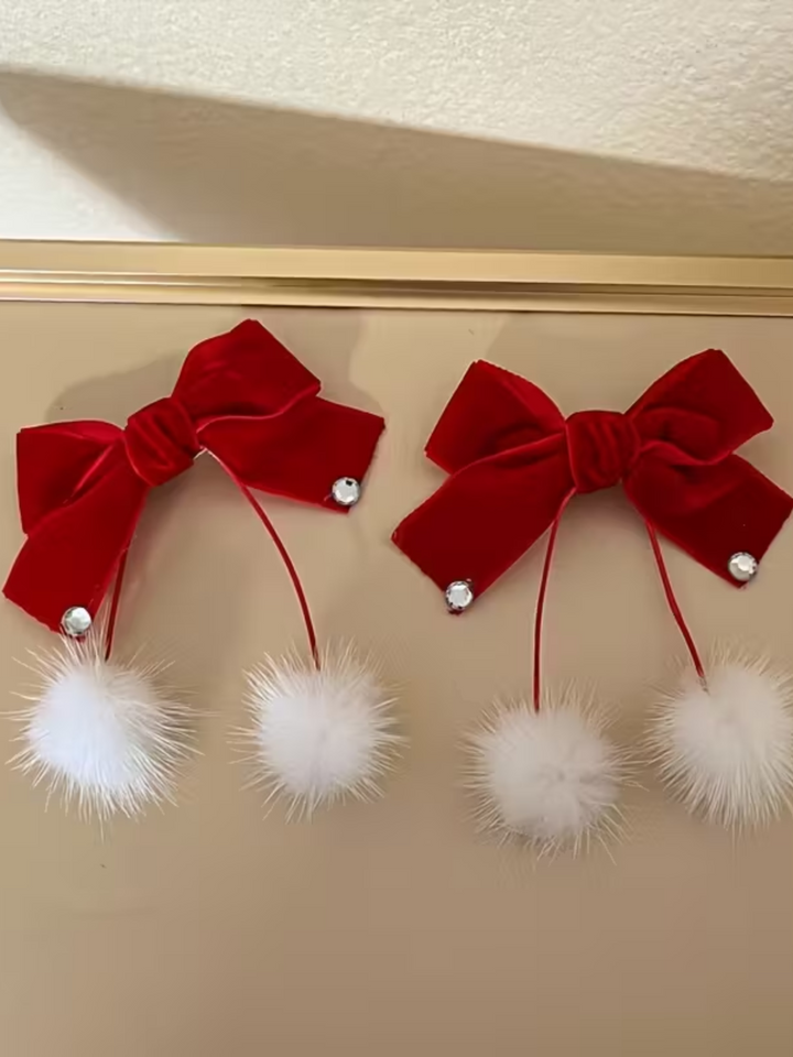 Red Velvet Bow Hair Clips