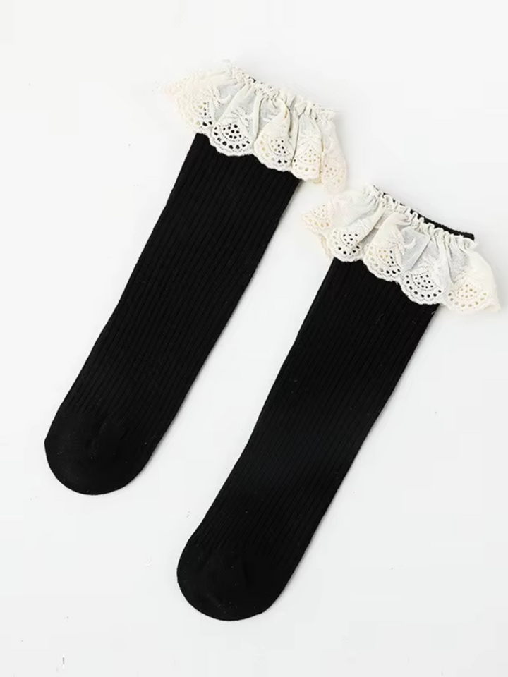 Girls Need Black Socks with Lace Trim Socks