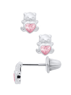Sterling Silver Pink Teddy Bear Stud Earrings