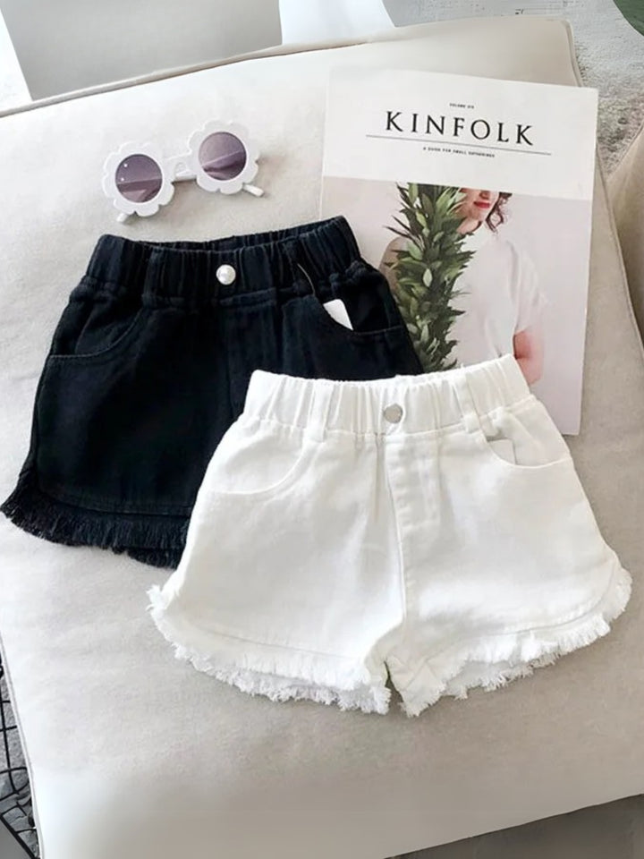 Casual Frayed Hem Denim Shorts