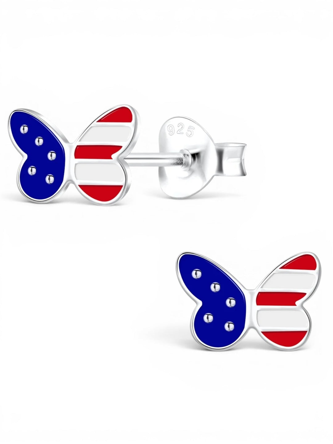 Sterling Silver USA Flag Butterfly Stud Earrings Mia Belle Girls