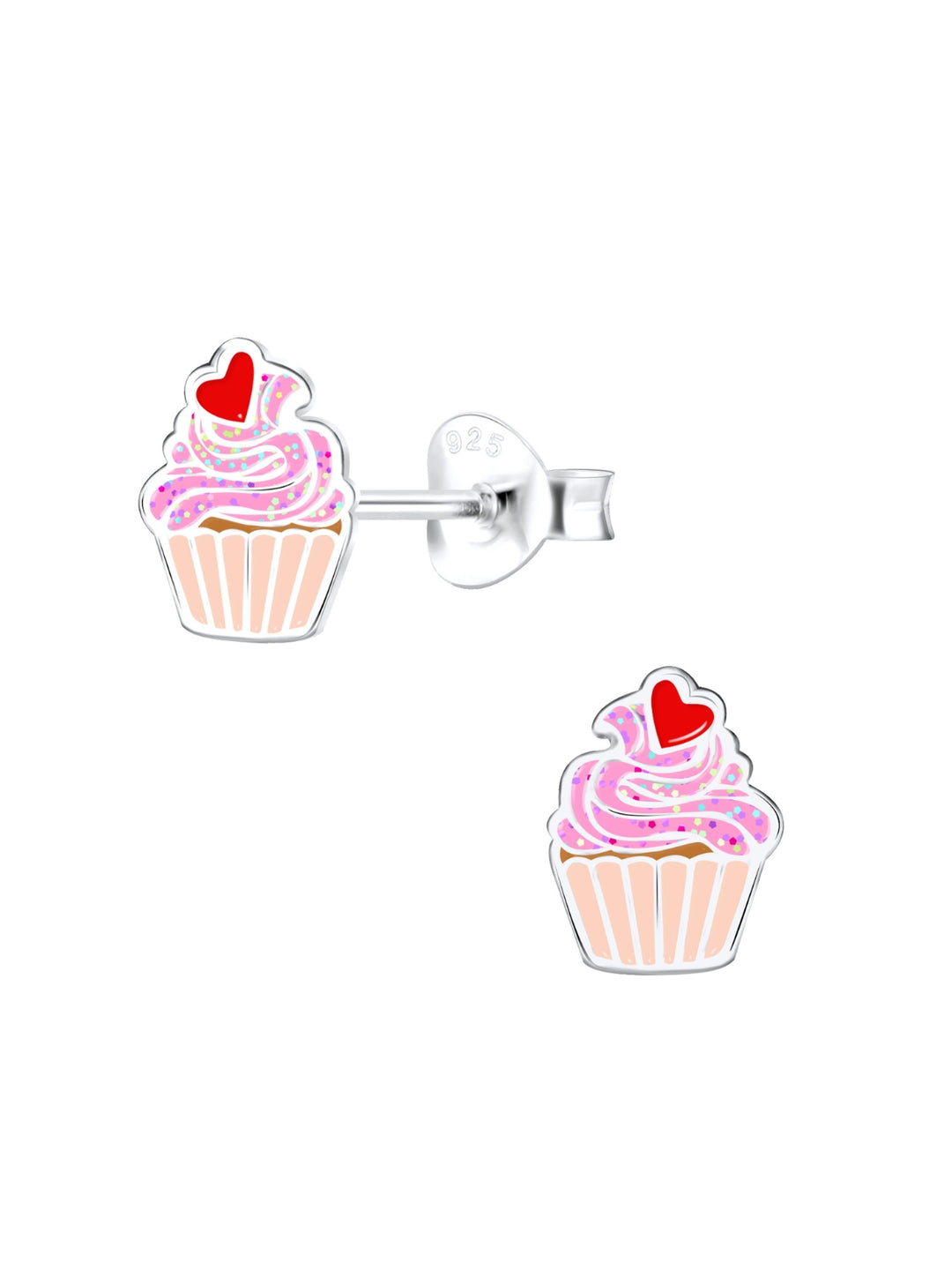 Sterling Silver Stud Earrings Enamel Cupcake