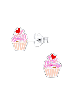 Sterling Silver Stud Earrings Enamel Cupcake