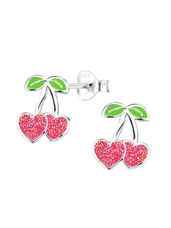 Sterling Silver Stud Earrings Cherry Heart