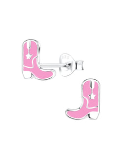 Sterling Silver Stud Earrings Pink Cowboy Boots
